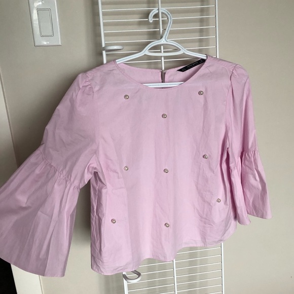 Pink Zara 3/4 length blouse with pearls - Picture 2 of 2